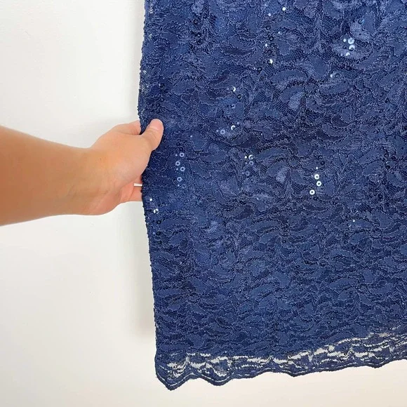 Alex Evenings Navy Blue Lace Sequin Cocktail Sheath Dress With Jacket Size 8 - Picture 6 of 12